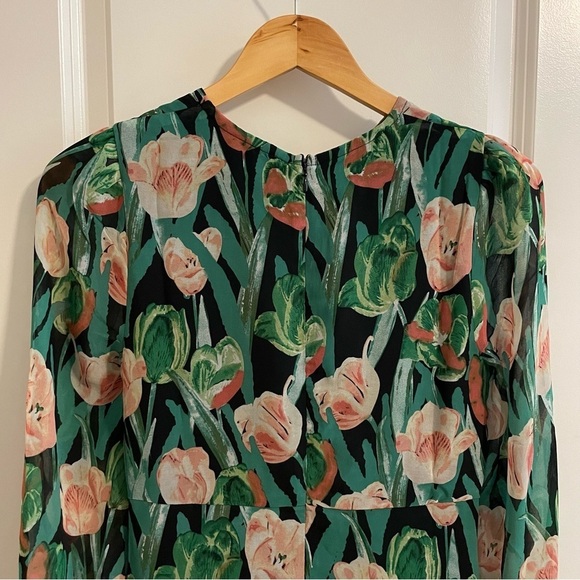 Fore Floral Print Long Sleeve Maxi Dress Green Pink Size Small - Picture 7 of 8